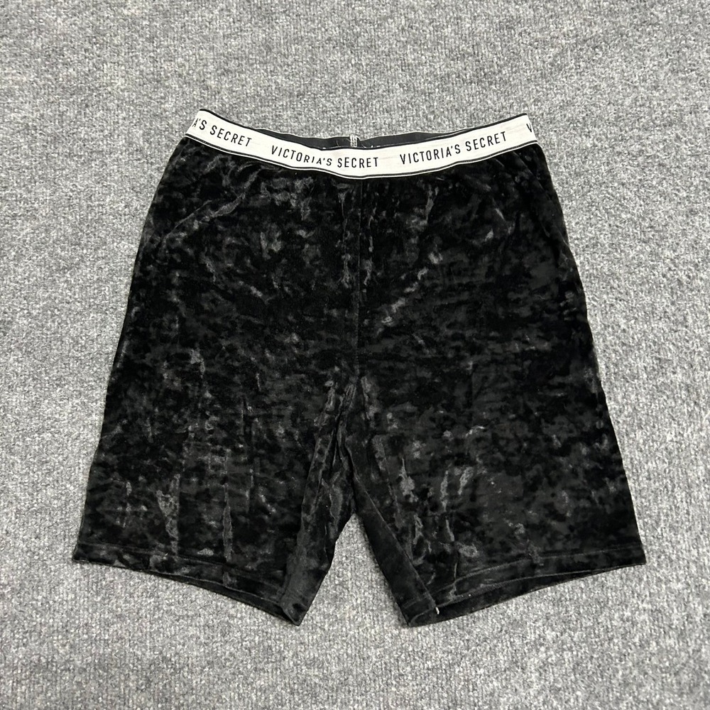 Victoria's Secret Shorts Womens Size M Black Crushed Velvet Logo Biker Lounge